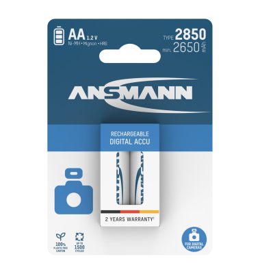 1x2 Ansmann NiMH Akku 2850 Mignon AA 2650 mAh DIGITAL