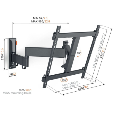 COMFORT TVM 3445 schwarz Full Motion+Medium Wandhalterung