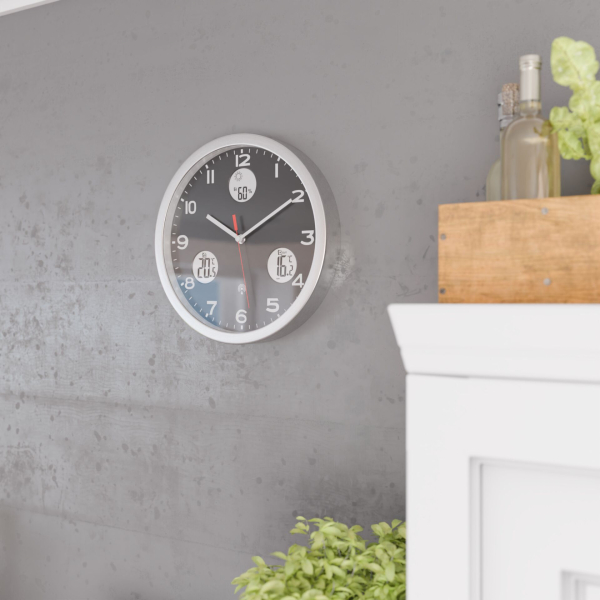 Mebus  Wanduhr 13149, schwarz/silber 4017805131491 Mebus