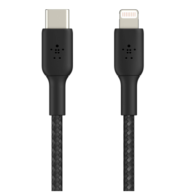 LightningUSB-C Kabel 1m ummantelt, mfi zert., schwarz