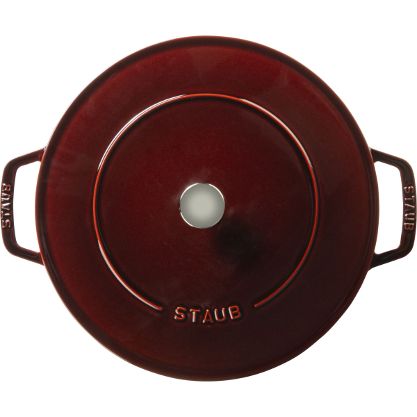 STAUB Schmorpfanne, Chistera Bräter, 28 cm, 3,7 L, Induktionsgeeignet, Aroma-Regen, Made in France, Grenadine-Rot