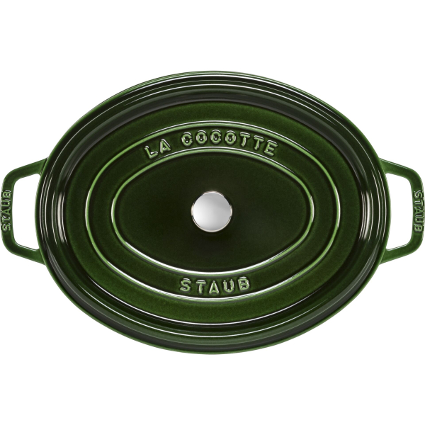 STAUB Cocotte, Gusseisen Bräter mit Deckel, 33 cm, 6,7 L, Oval, Alle Herdarten inkl Induktion, Made in France, Basilikum-Grün