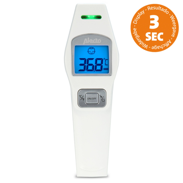 Alecto BC-37 Infrarot-Thermometer - Stirnthermometer - 3 sek Messzeit - Speiche für verherige Messungen - auch für Flüssigkeiten - weiß