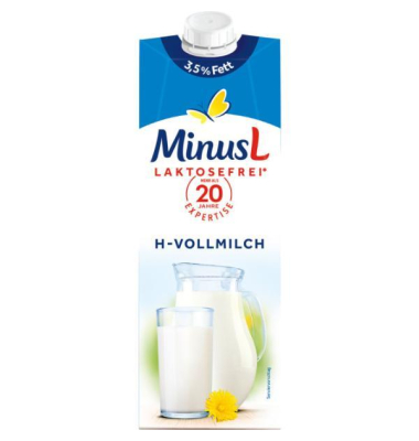 H-Milch MinusL 683225006, 3,5% Fett, Lactosefrei, 1 Liter, im Tetrapack