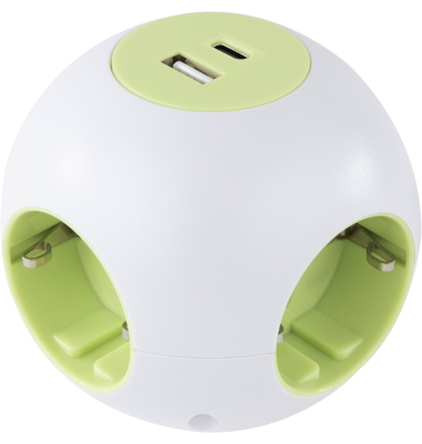 PowerGlobe Steckdosenw&uuml;rfel 4-fach USB wei&szlig;-gr.1,4m015408112