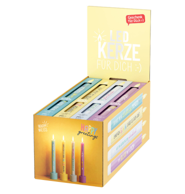 Stabkerze LED Happy Greetings sortiert