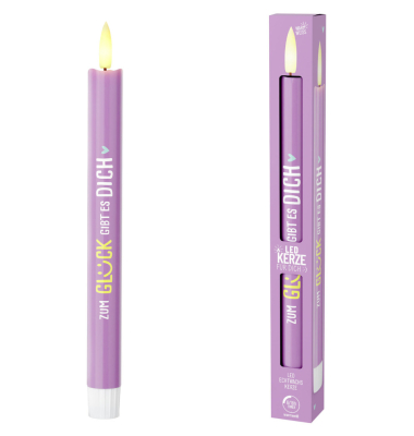 Stabkerze LED Happy Greetings violett