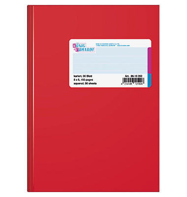 Gesch&auml;ftsbuch 86-15252, rot, A5, kariert, 70g, 96 Blatt / 192 Seiten