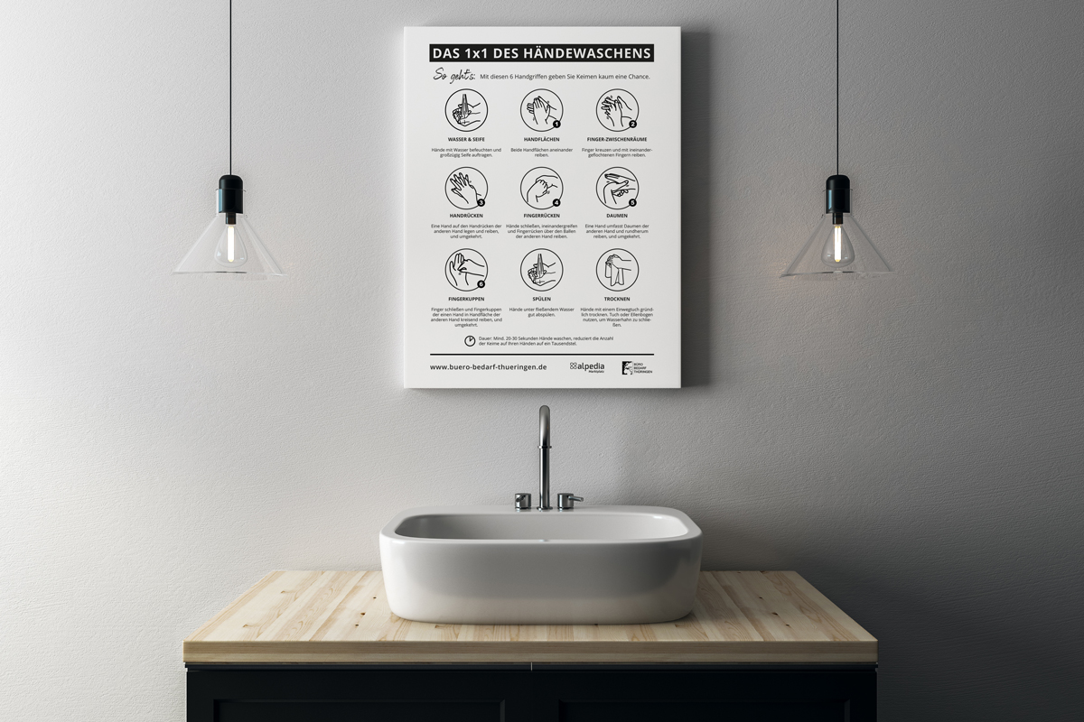 1x1 des Händewaschens Plakat in Badezimmer