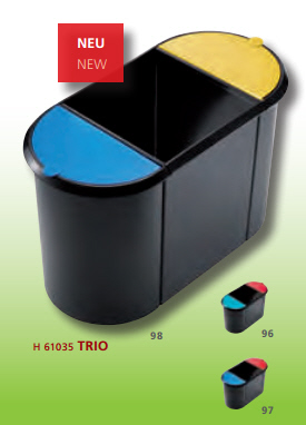 Helit Papierkorb Trio 20 + 9 + 9 Liter schwarz-blau-gelb