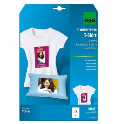 Sigel Inkjet Transferfolie T-Shirts A4 helle Textilien A4/110um 10 Stück