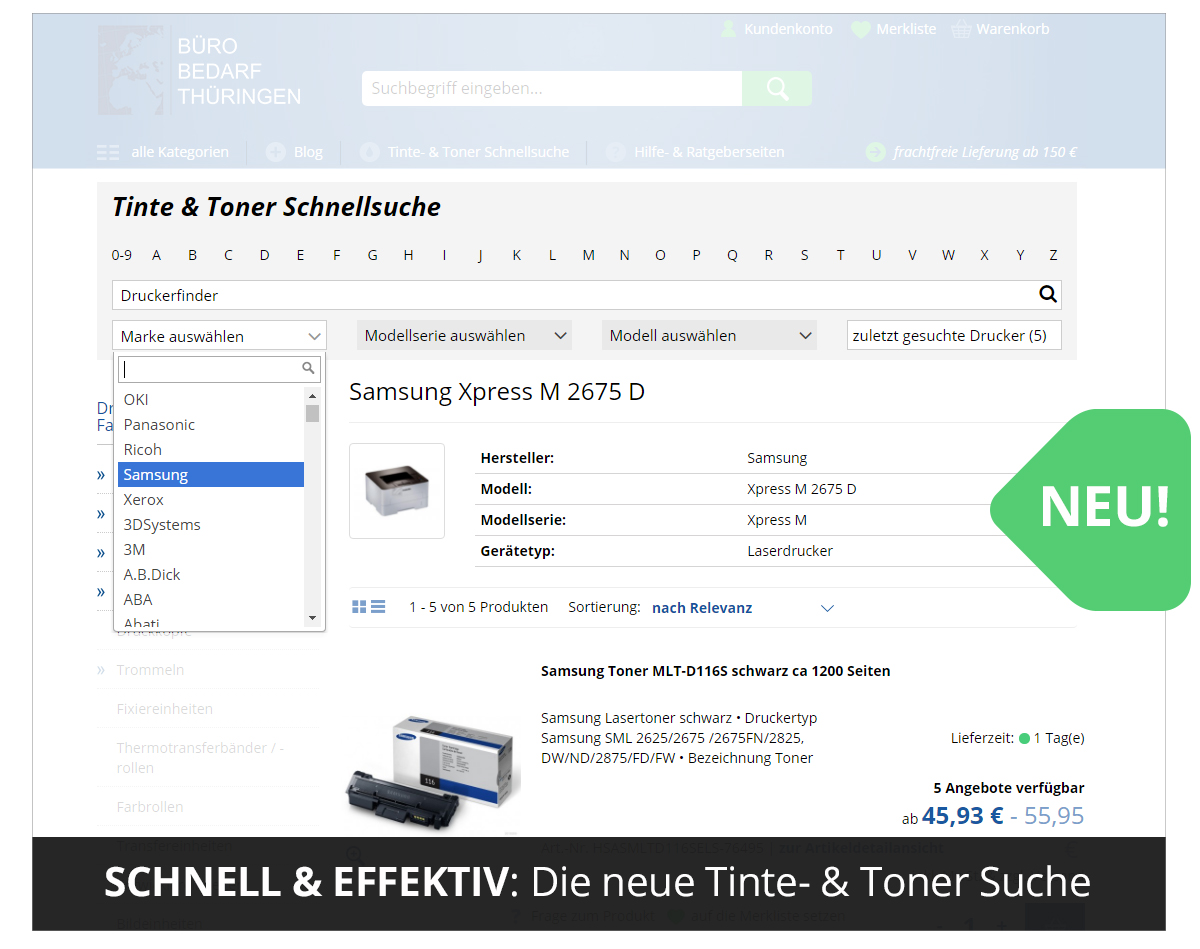 Tinte- & Toner Schnellsuche